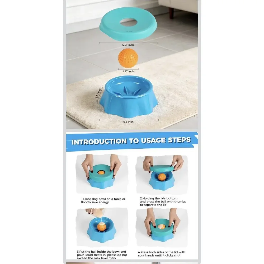 Dog Lick Bowl, Slow Feeder Bowl with Anti-Slip Module, Silicone Blue NEW